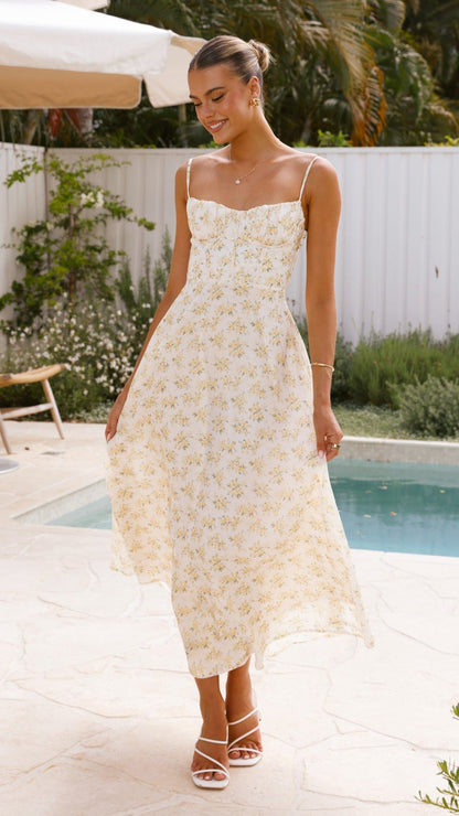 Vestido de vacaciones sexy con tirantes y espalda descubierta con estampado floral para mujer