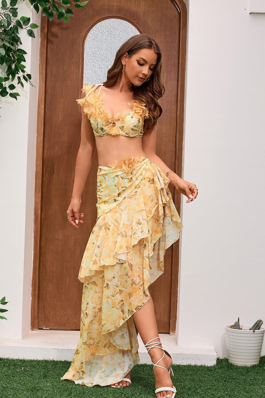 Conjunto de baño de tres piezas con estampado floral Queena 