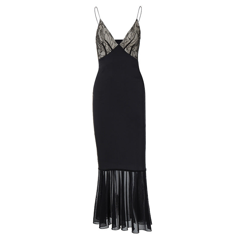 Corsé de encaje de retazos para mujer adulta, estilo sexy, ajustado, con dobladillo de red, vestido tipo cabestrillo para mujer