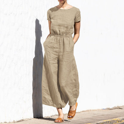 Pantalones adelgazantes sin mangas de cintura alta de color sólido de verano para mujer, mono holgado informal