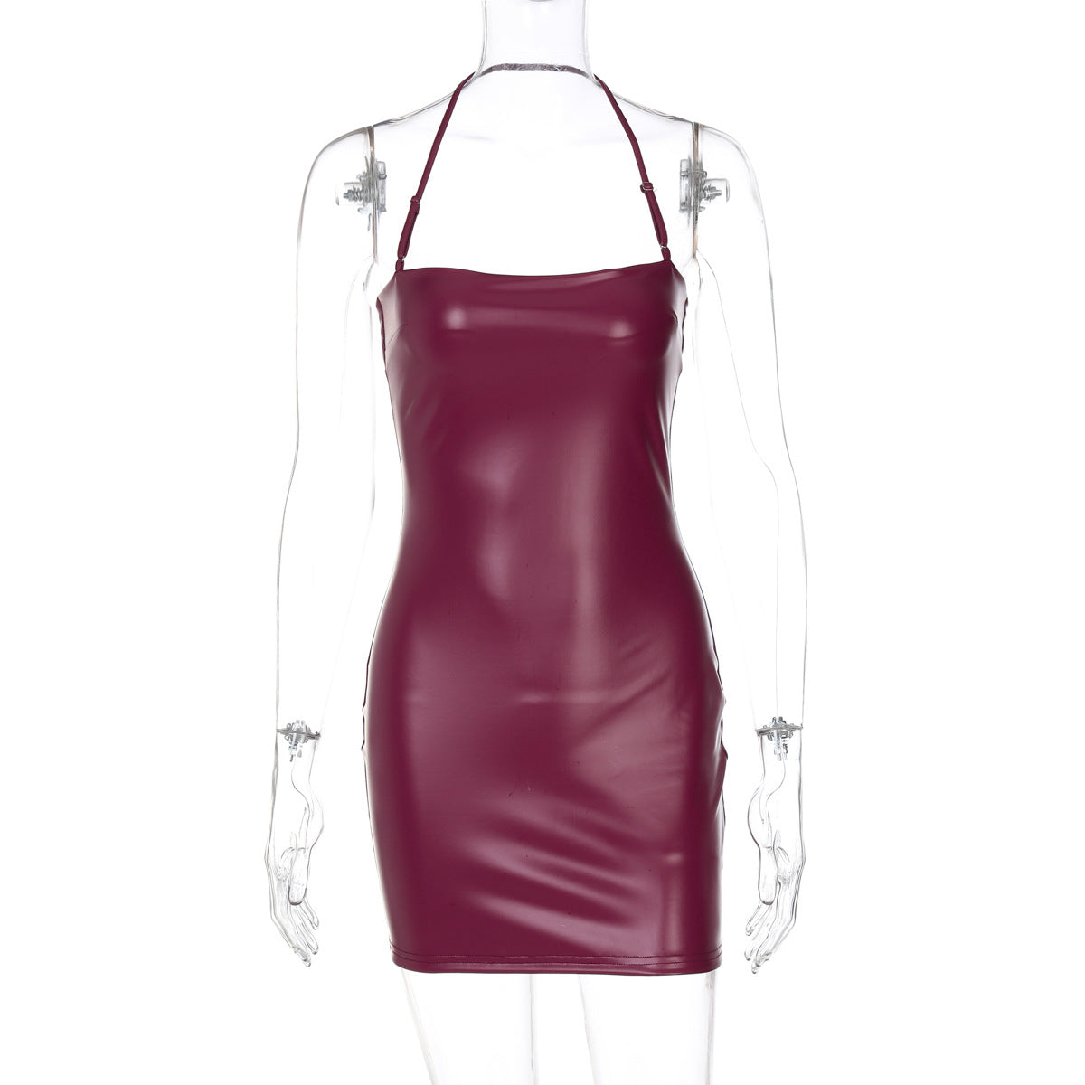 Ropa de mujer Primavera Cuero sintético Sexy Color sólido Top de tubo Halter Sexy Ajustado Cadera