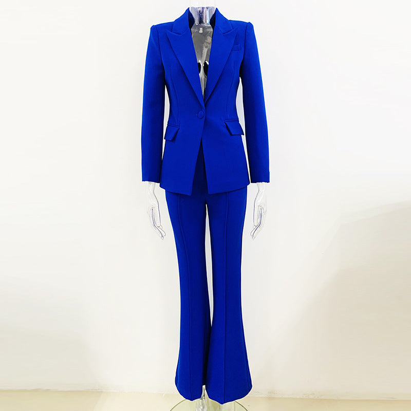 Traje de negocios Star con un botón y cubierta de tela, largo medio, pantalón acampanado, traje de dos piezas