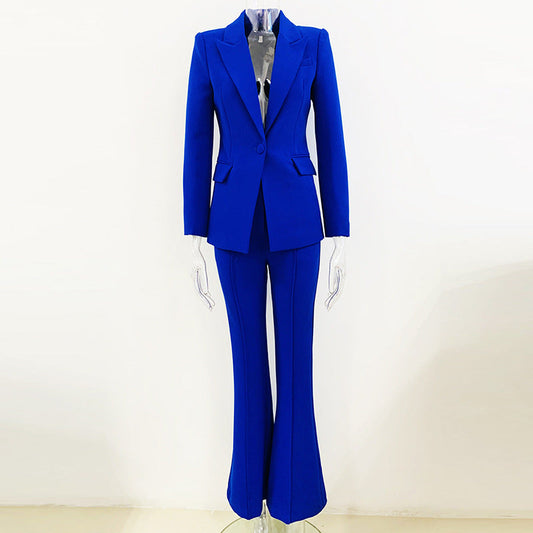 Traje de negocios Star con un botón y cubierta de tela, largo medio, pantalón acampanado, traje de dos piezas
