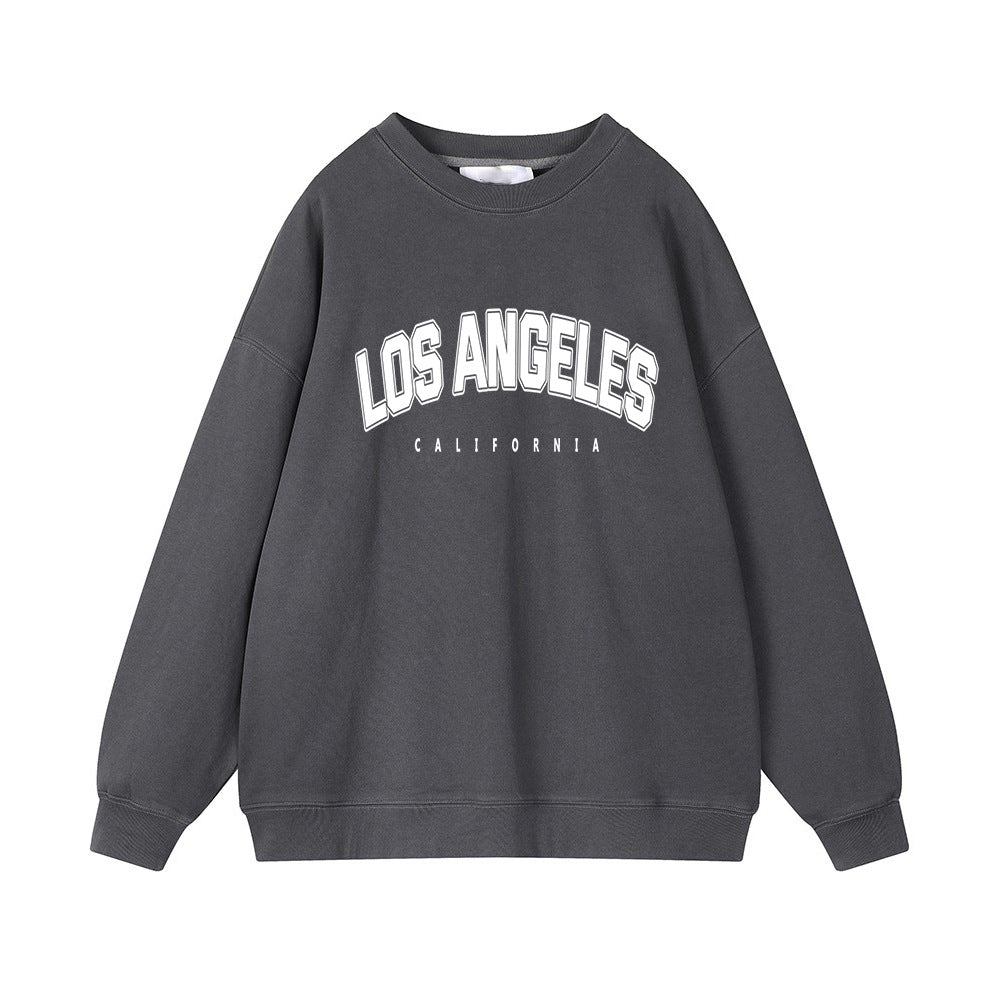 Sudadera holgada con estampado de letras retro y manga larga con forro polar para otoño e invierno