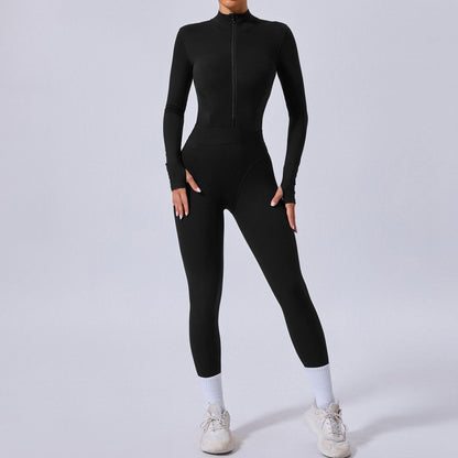 Mono de yoga con costuras de malla en ambos lados, cintura elástica ajustada, costuras con agujeros para los dedos, deportivo, fitness, de una pieza