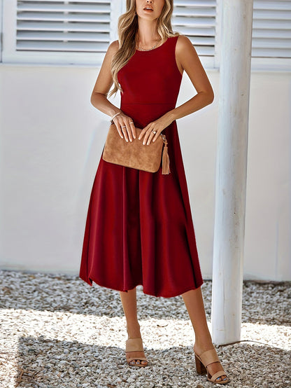 Vestido sexy sin mangas de color sólido de corte entallado para mujer