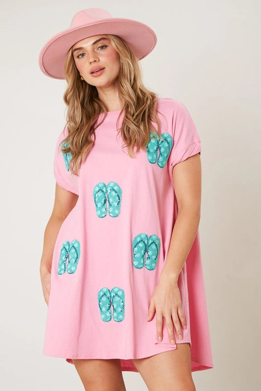Summer Women Clothing Beach Sequ Short Sleeve Loose Casual Dress
