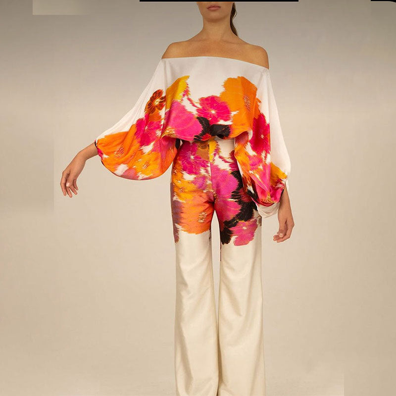 Ropa de mujer, top holgado con mangas murciélago y pantalones anchos, traje de dos piezas