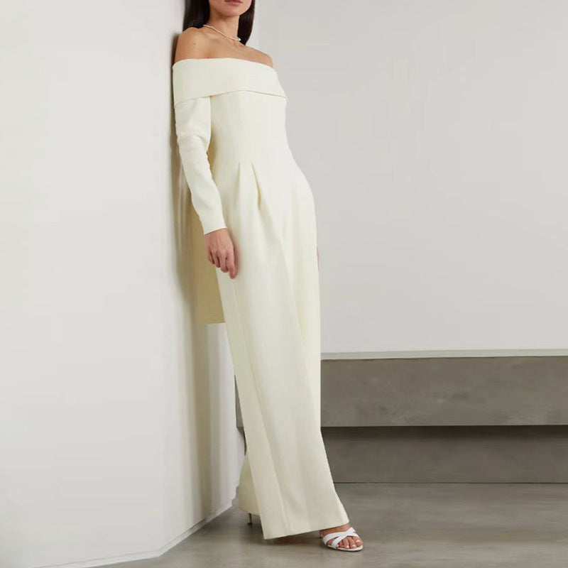 Mono de diosa de verano con cuello descubierto, elegante y socialité, cintura alta, adelgazante, pantalones de pierna ancha.
