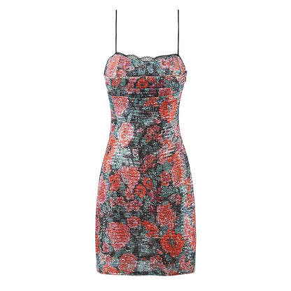 Vestido sexy de verano con lentejuelas rosas y tirantes finos para mujer y niña, vestido corto ajustado con cintura cruzada.