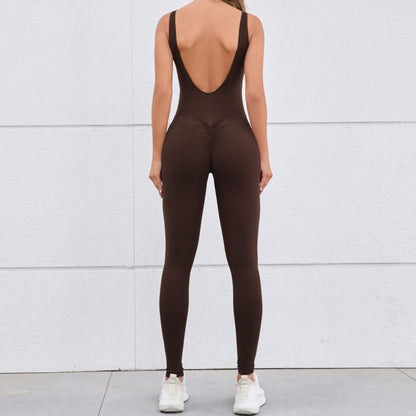 Mono de yoga ajustado con espalda descubierta y corte ahuecado para mujer, ropa deportiva de secado rápido de una pieza para entrenamiento