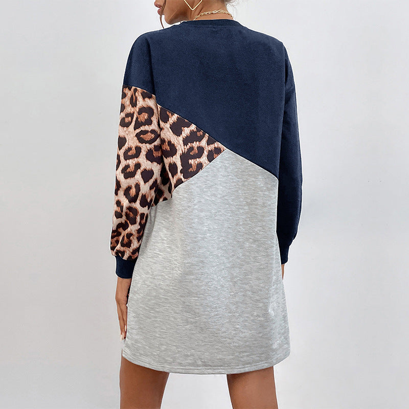 Vestido tipo suéter con estampado de leopardo y manga larga para mujer en otoño