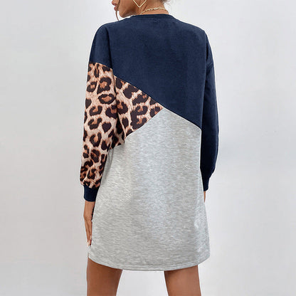 Vestido tipo suéter con estampado de leopardo y manga larga para mujer en otoño