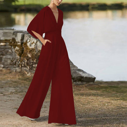 Vestido de invierno para mujer, mono con escote en V profundo, cintura alta, pantalones de pierna ancha