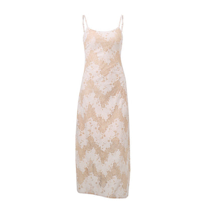 Vestido lencero elegante con estampado de alta clase y tirantes sexy para mujer