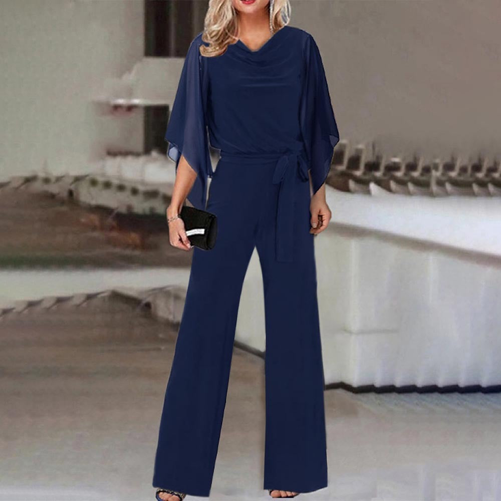 Mono informal de verano de color liso con cintura alta y cordones, pantalones de pierna recta para mujer