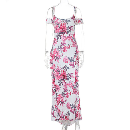 Vestido de verano sexy ajustado con estampado informal y tirantes para mujer