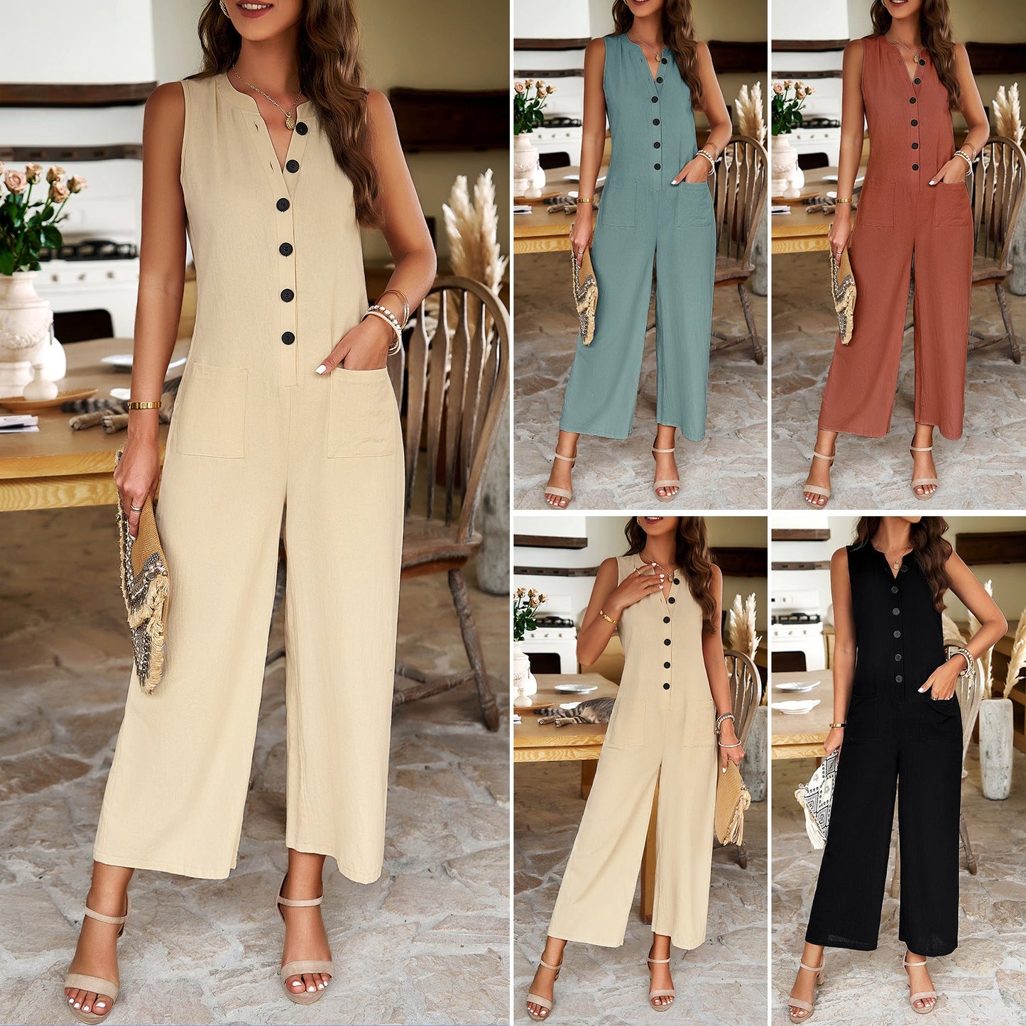 Pantalones de una pieza elegantes de color liso para primavera y verano para mujer