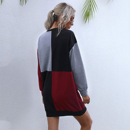 Vestido tipo suéter de manga larga a juego con colores para mujer de otoño