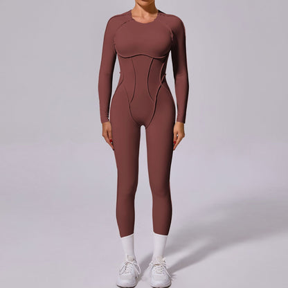 Mono deportivo de yoga de una pieza de otoño e invierno con espalda descubierta y pantalones ajustados de manga larga.