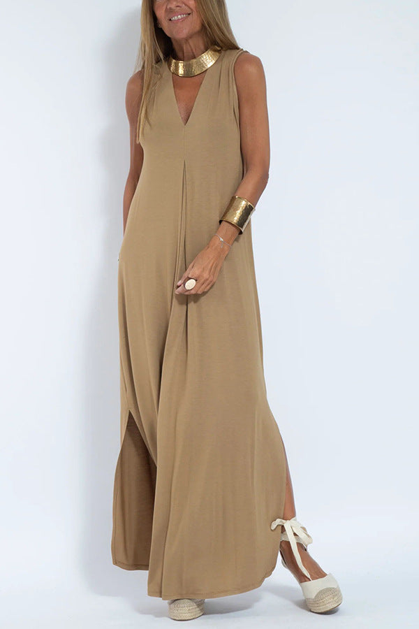 Conjunto de cárdigan y abrigo con cuello en V y jersey de color liso para mujer