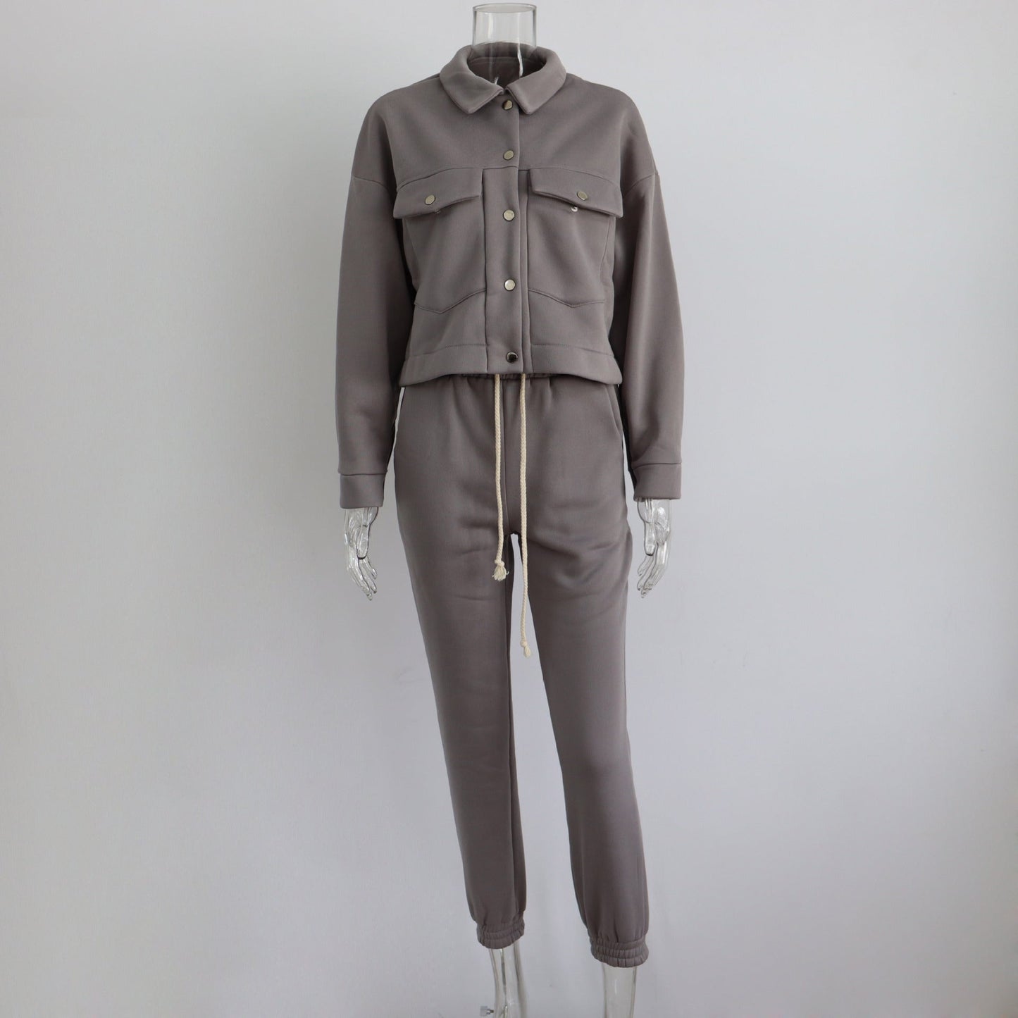 Conjunto de dos piezas formado por chaqueta y pantalón informal, para mujer, otoño e invierno, color liso, manga larga, abrigo y sudadera