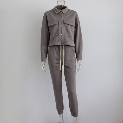 Conjunto de dos piezas formado por chaqueta y pantalón informal, para mujer, otoño e invierno, color liso, manga larga, abrigo y sudadera