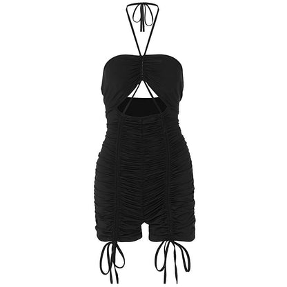 Mono corto de verano con aberturas y cuello halter con cordón ajustable para mujer