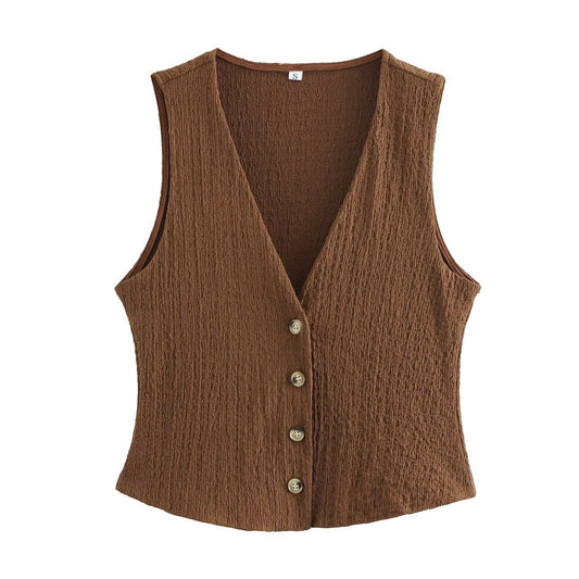 Women Texture Single Breasted Vest Jacket High Waist Straight Leg Pants Casual Two Piece Sets