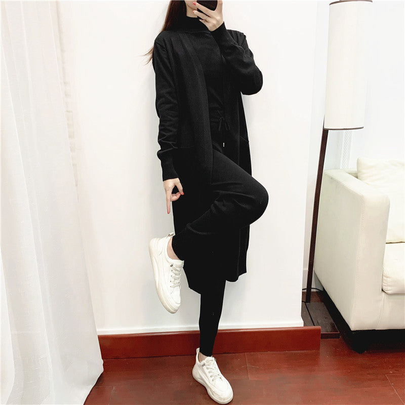 Conjuntos elegantes de moda de otoño para mujer, ropa de estilo occidental, aspecto juvenil, informal, de punto, cárdigan, chaleco, pantalones, conjunto de tres piezas