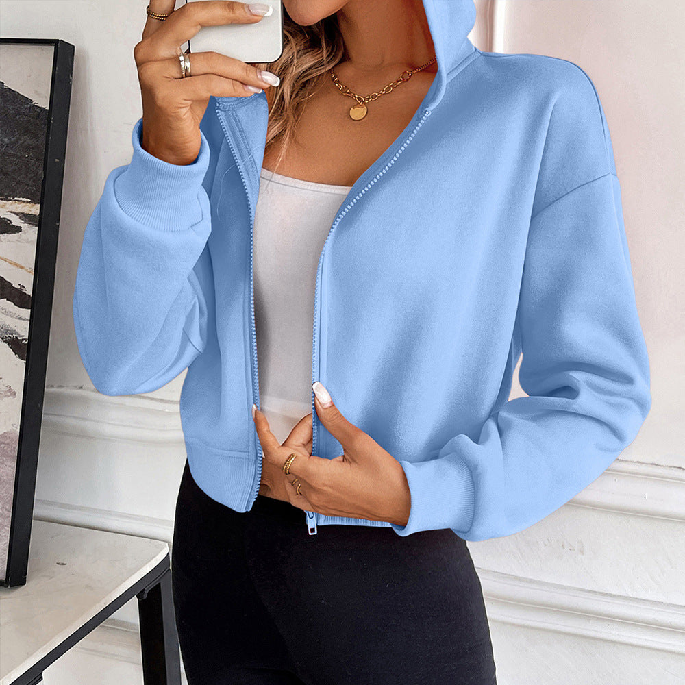 Ropa de mujer, cárdigan informal con capucha y cremallera corta para mujer