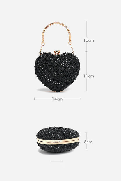 Cartera de mano con diamantes de imitación en forma de corazón 