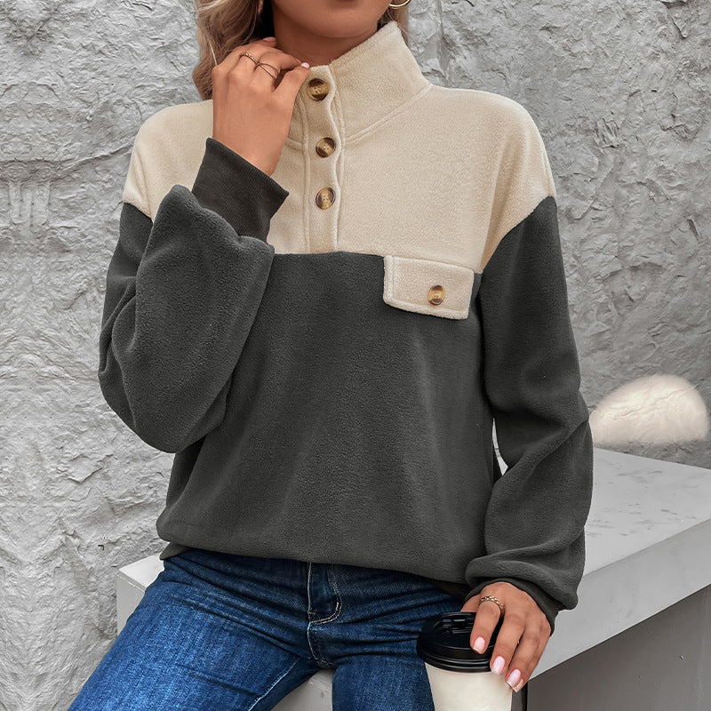 Autumn Winter Sweatshirt Stand Collar Long Sleeve Polar Fleece Multicolor Hoodie Women