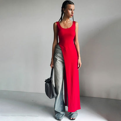 Vestido ajustado con tirantes y abertura en los hombros para mujer, estilo tiro callejero de verano