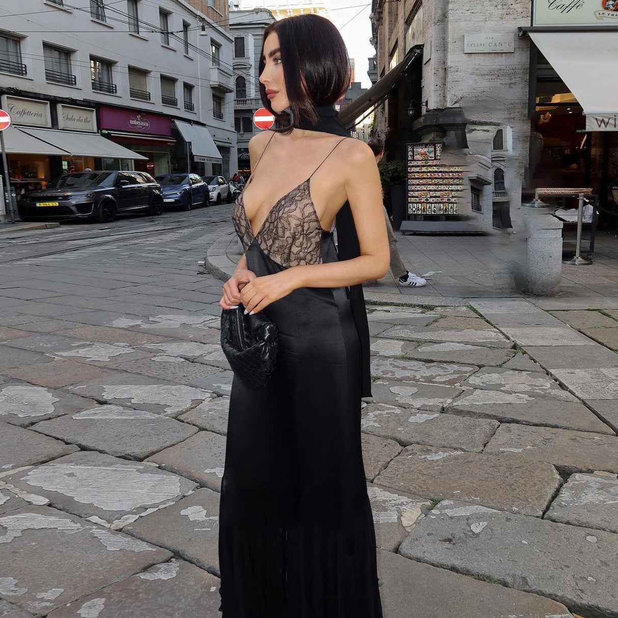 Corsé de encaje de retazos para mujer adulta, estilo sexy, ajustado, con dobladillo de red, vestido tipo cabestrillo para mujer