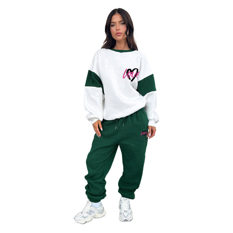 Conjunto de suéteres y pantalones casuales para mujer, con estampado multicolor de corazón de melocotón, para otoño e invierno