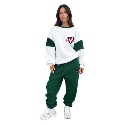 Conjunto de suéteres y pantalones casuales para mujer, con estampado multicolor de corazón de melocotón, para otoño e invierno