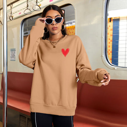 Sudadera informal de manga larga con cuello redondo y estampado gráfico de letras y corazones