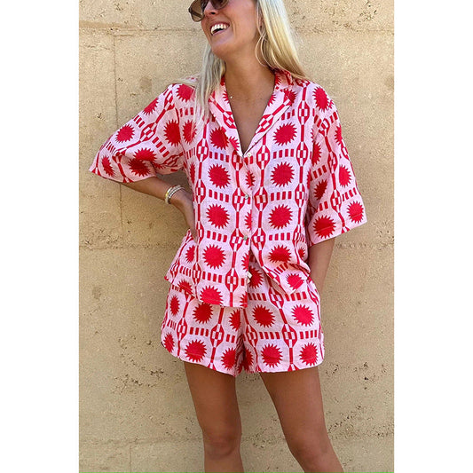 Conjunto informal holgado de dos piezas para mujer, con cuello polo, manga corta y bolsillos, para vacaciones, primavera y verano