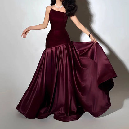 Elegante vestido tubo de alta sociedad, vestido largo de principios de primavera, diseño de costura asimétrica irregular, vestido largo para mujer