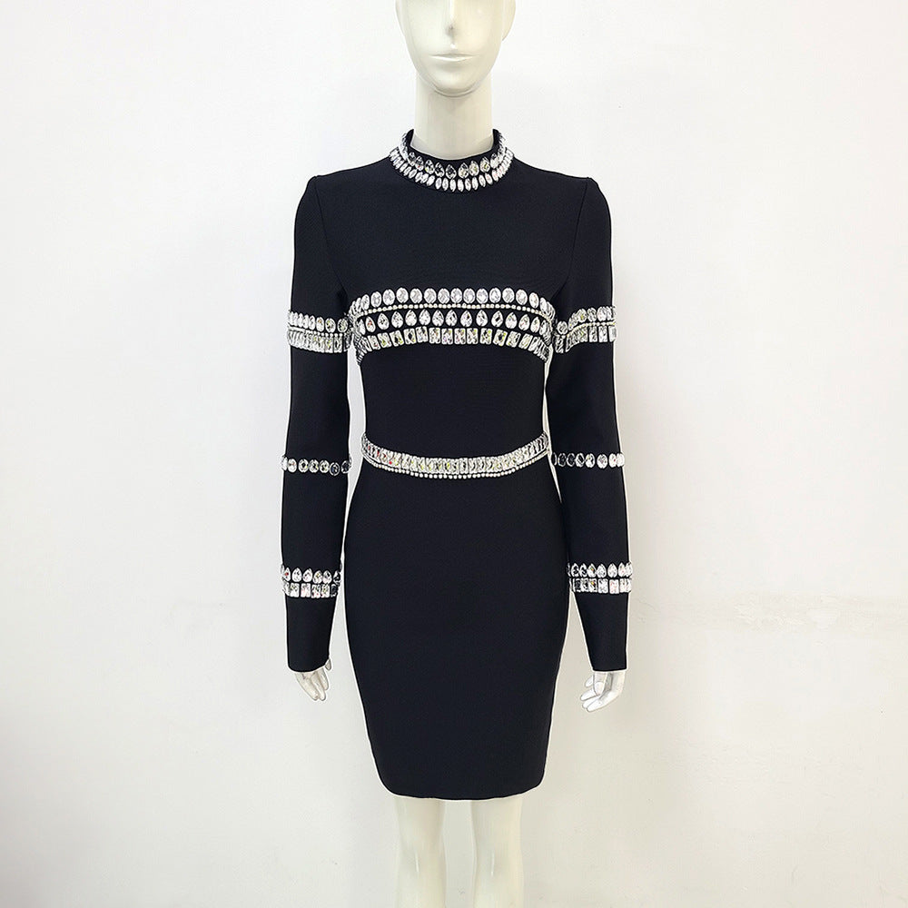 Rhinestone Bandage One Piece Dress Elegant Bodycon Sheath Ladies Party Dress