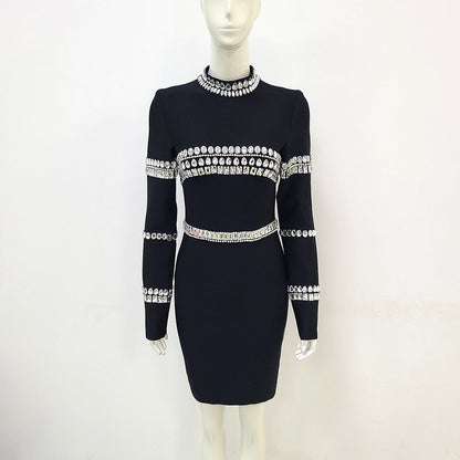 Rhinestone Bandage One Piece Dress Elegant Bodycon Sheath Ladies Party Dress