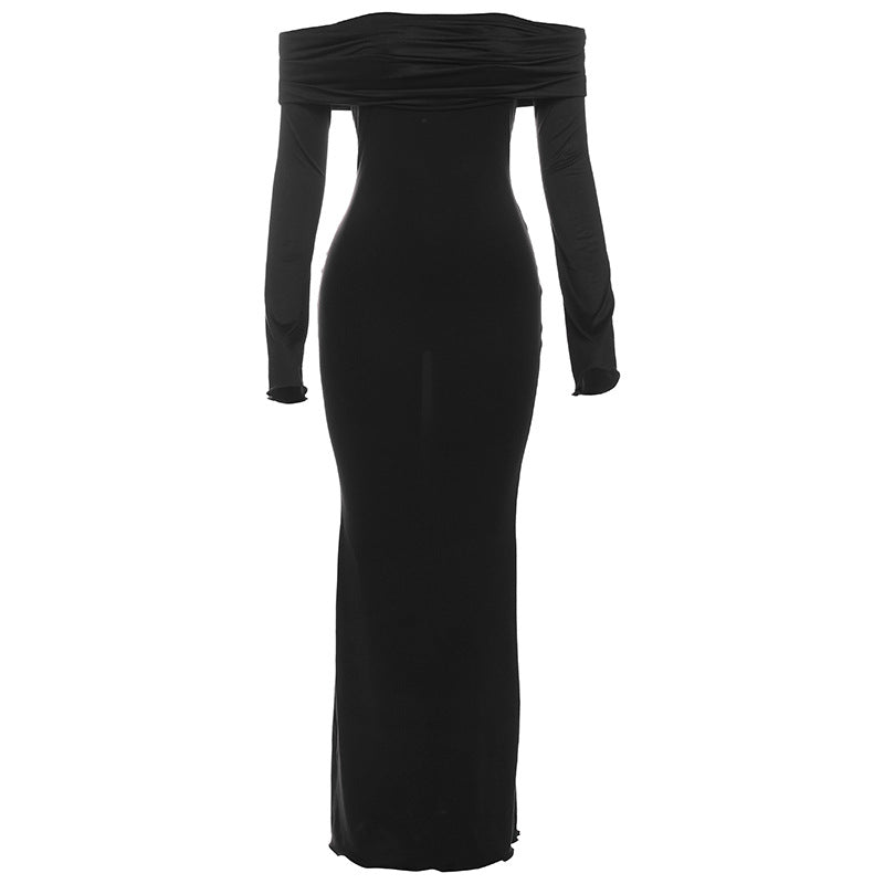 Vestido elegante de invierno para mujer, con hombros descubiertos y cintura alta, ajustado.
