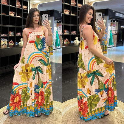 Vestido largo con tirantes finos y estampado sin mangas para mujer, sexy, de verano