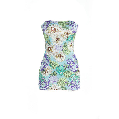 Vestido corto de verano sin mangas con estampado de tubo y cintura alta con corte cruzado en la cadera