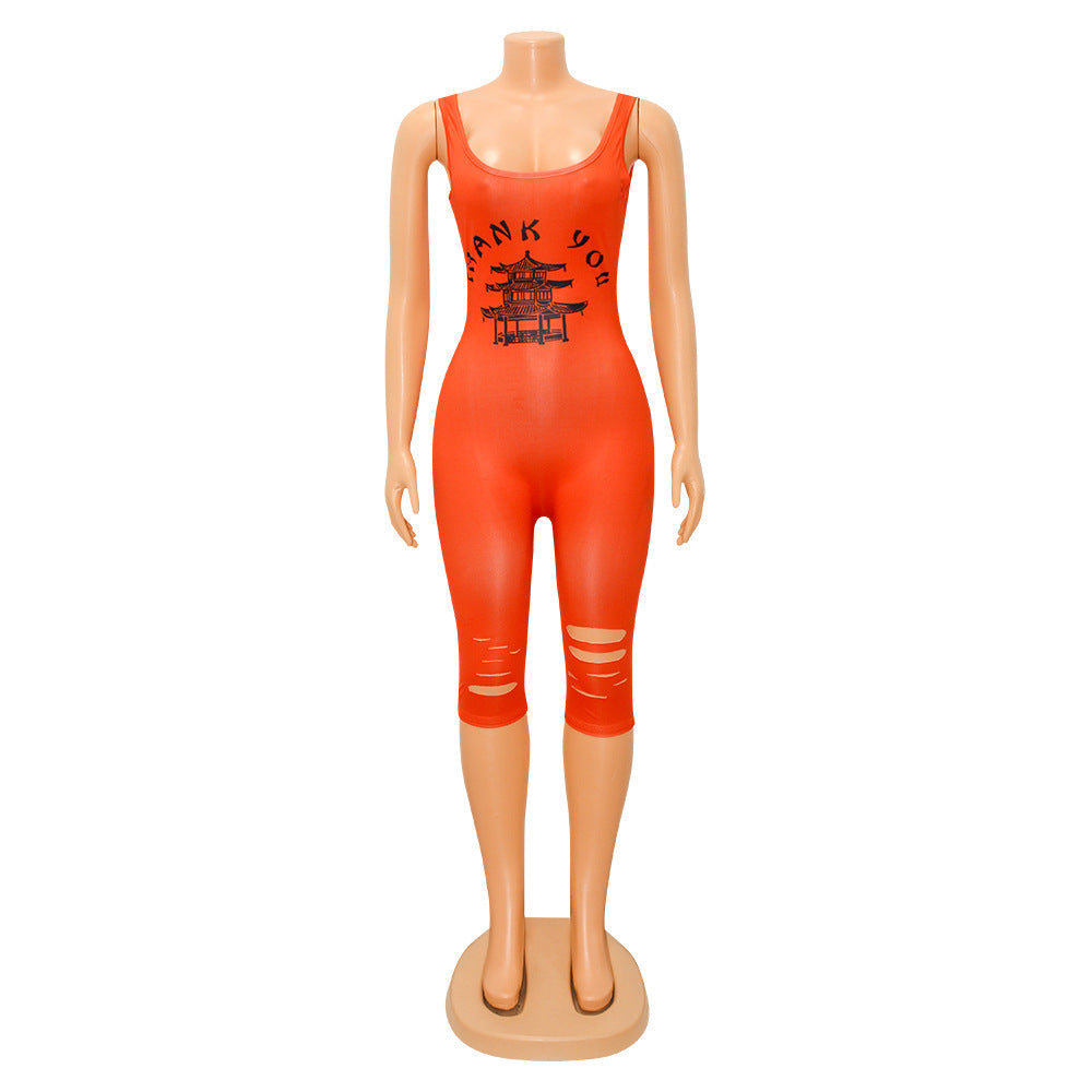 Mono deportivo informal de verano para mujer, con estampado calado y roto.