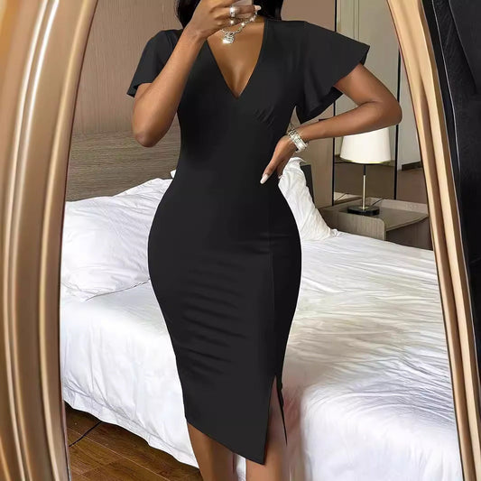 Vestido de mujer de color liso, elástico y sexy, de primavera y verano, ropa para mujer