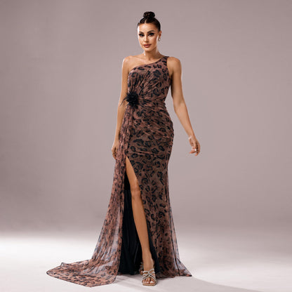 Vestido de noche de cóctel con cola de pez y un hombro al descubierto de alta calidad para mujer