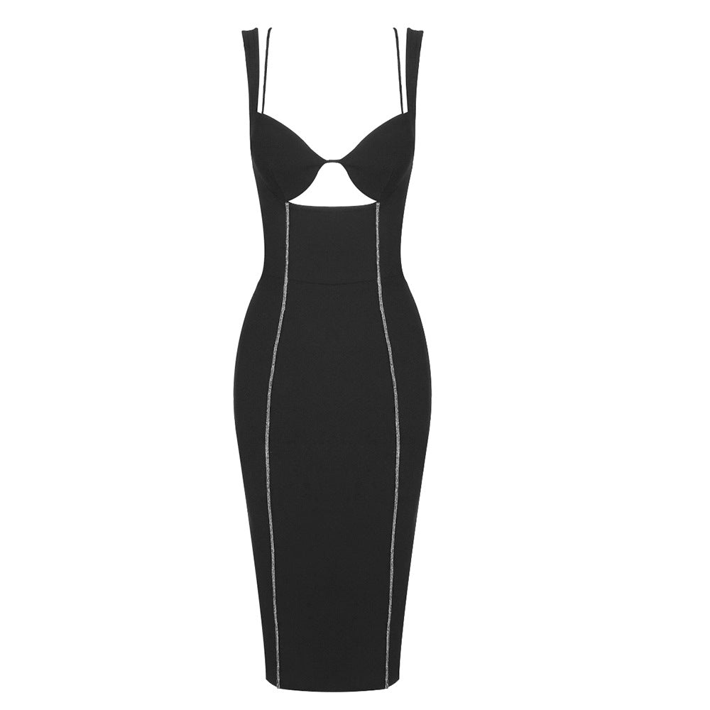 Vestido de cóctel ajustado y elástico de moda para mujer, vestido interior negro de invierno