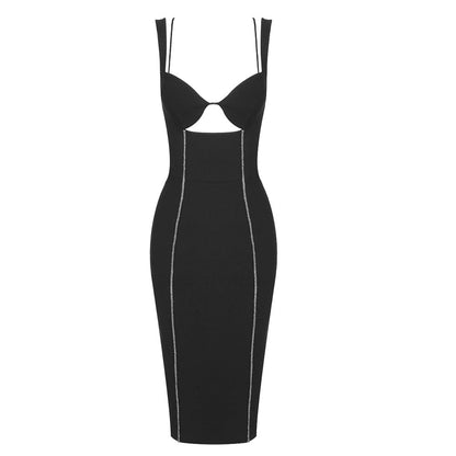 Vestido de cóctel ajustado y elástico de moda para mujer, vestido interior negro de invierno